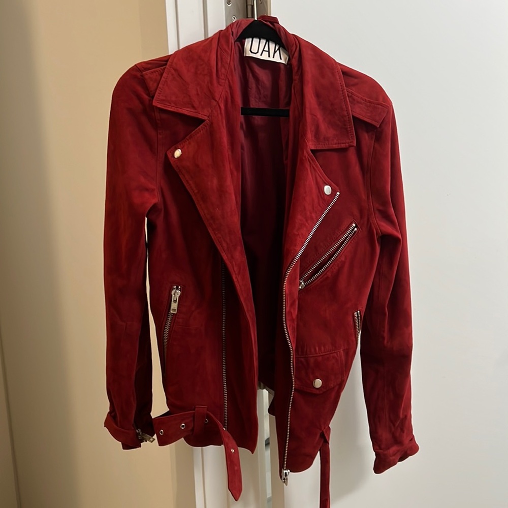 Oak dark red 100% suede oversized biker jacket size xs